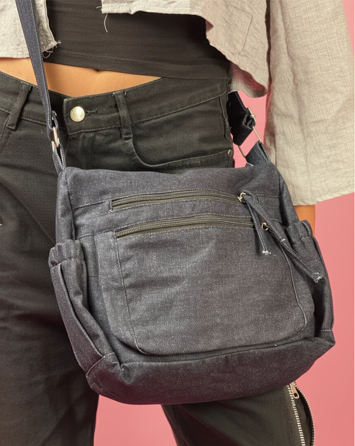 SAC CROIX EN DENIM BLEU FONCÉ
